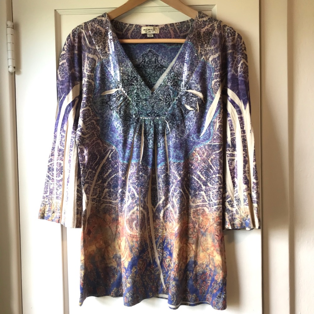 Sequined digital graphic blouse